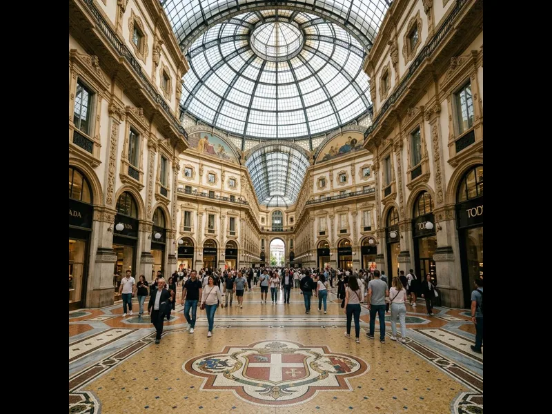 Iron and glass dome of Galleria Vittorio Emanuele II arcade in Milan