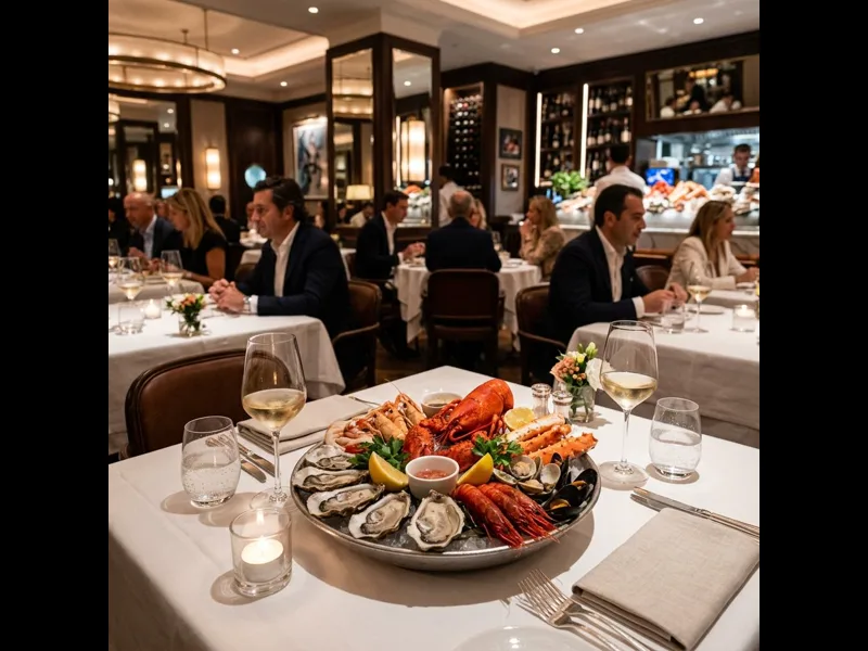 Elegant seafood raw bar at Langosteria Milan with oysters and crudo