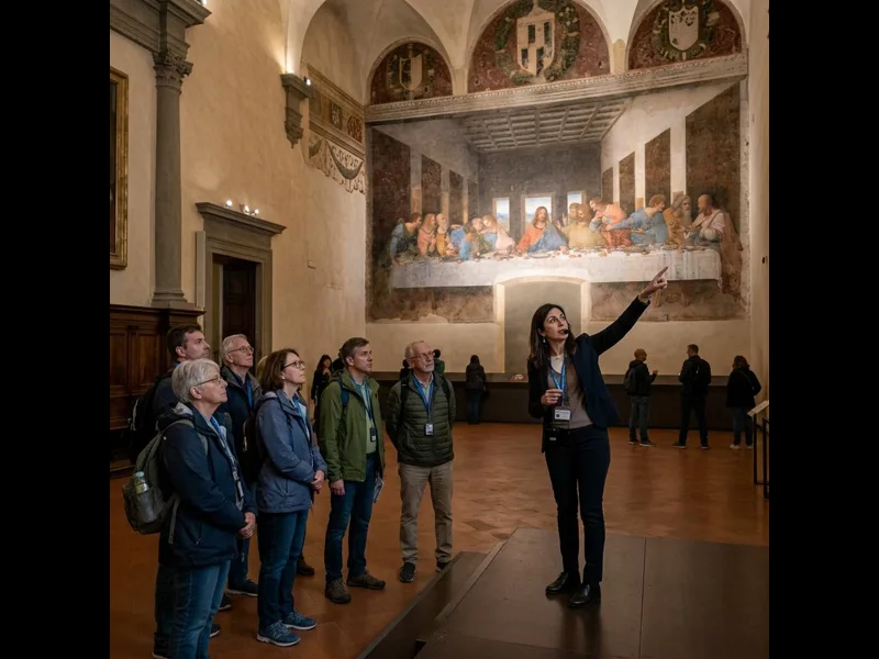 Entrance to the Last Supper refectory at Santa Maria delle Grazie in Milan