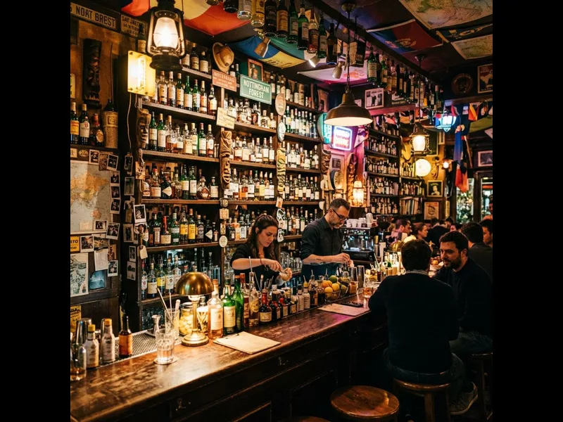 Theatrical cocktail presentation at Nottingham Forest bar in Milan