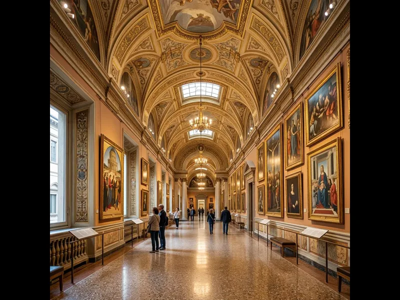 Grand interior courtyard of Pinacoteca di Brera art gallery in Milan