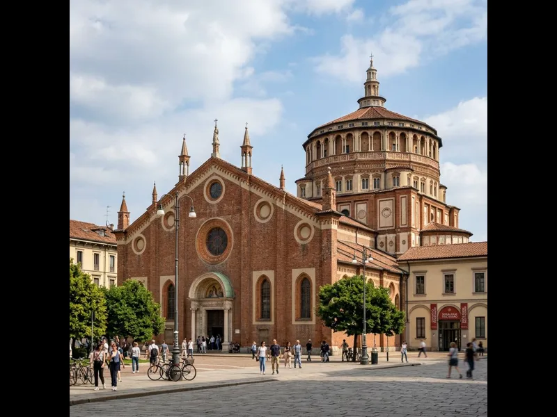 Santa Maria delle Grazie church facade in Milan with Bramante's dome