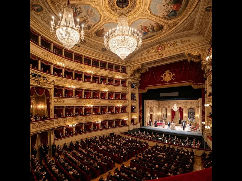 Facade of Teatro alla Scala opera house in Milan