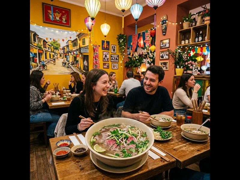 Bowl of pho soup at Vietnam Mon Amour restaurant in Isola Milan