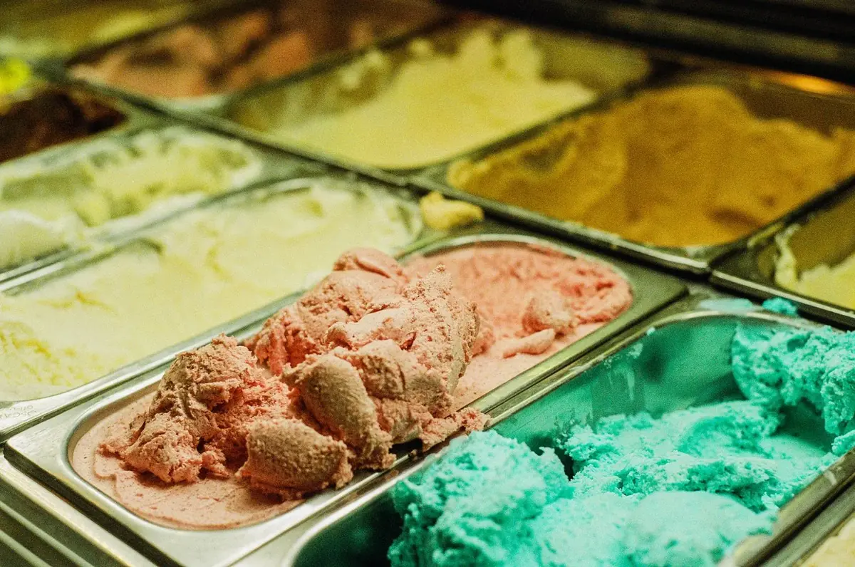 Trays of gelato in a shop display