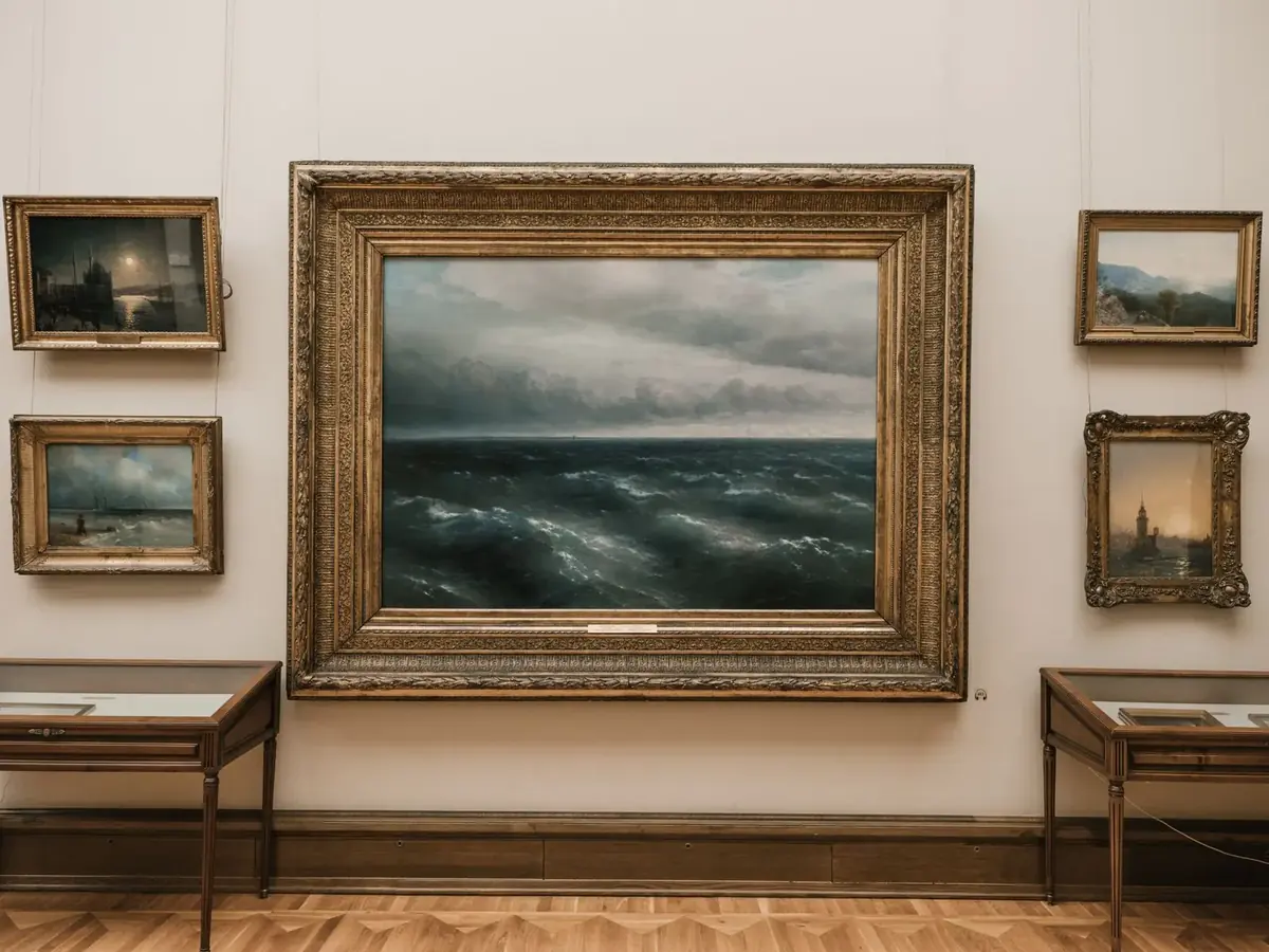 Paintings in a classic picture gallery