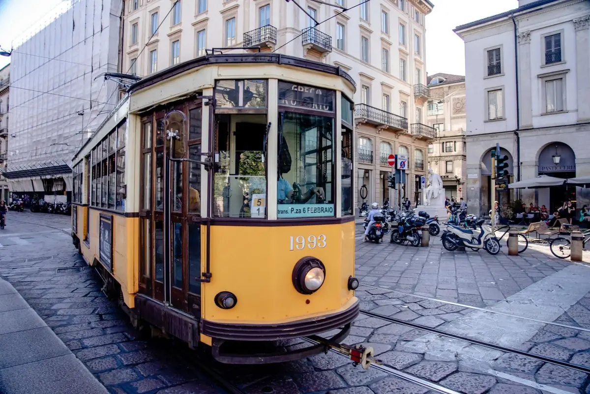 A classic yellow Milan tram