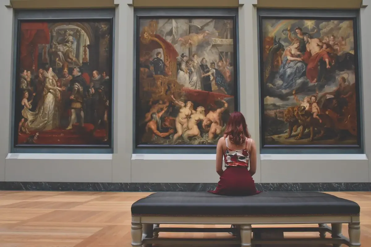 Old master paintings in a museum gallery