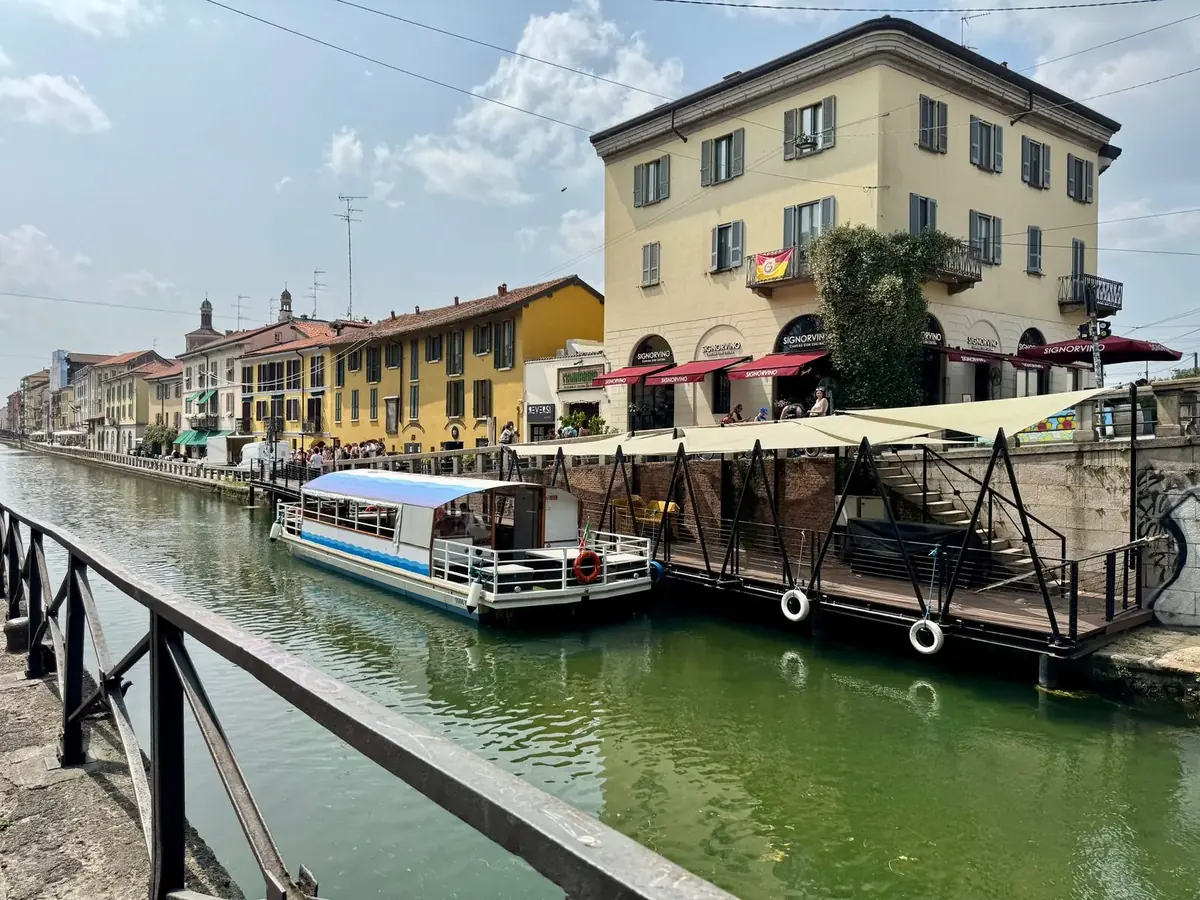 A boat moored on the Navigli