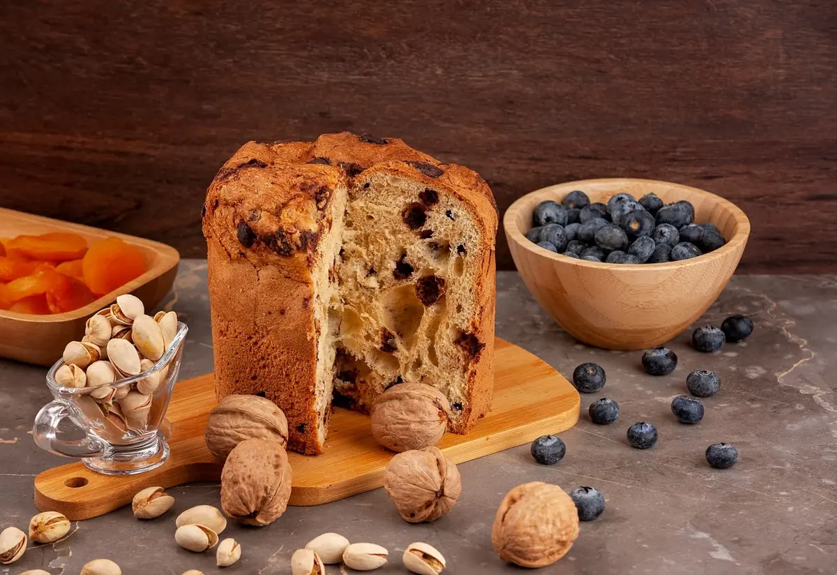 Panettone on a wooden board