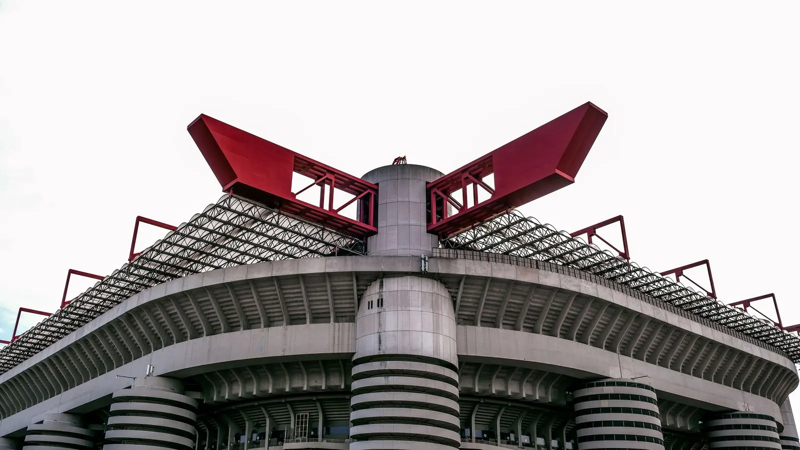 The red roof girders and spiral towers of San Siro
