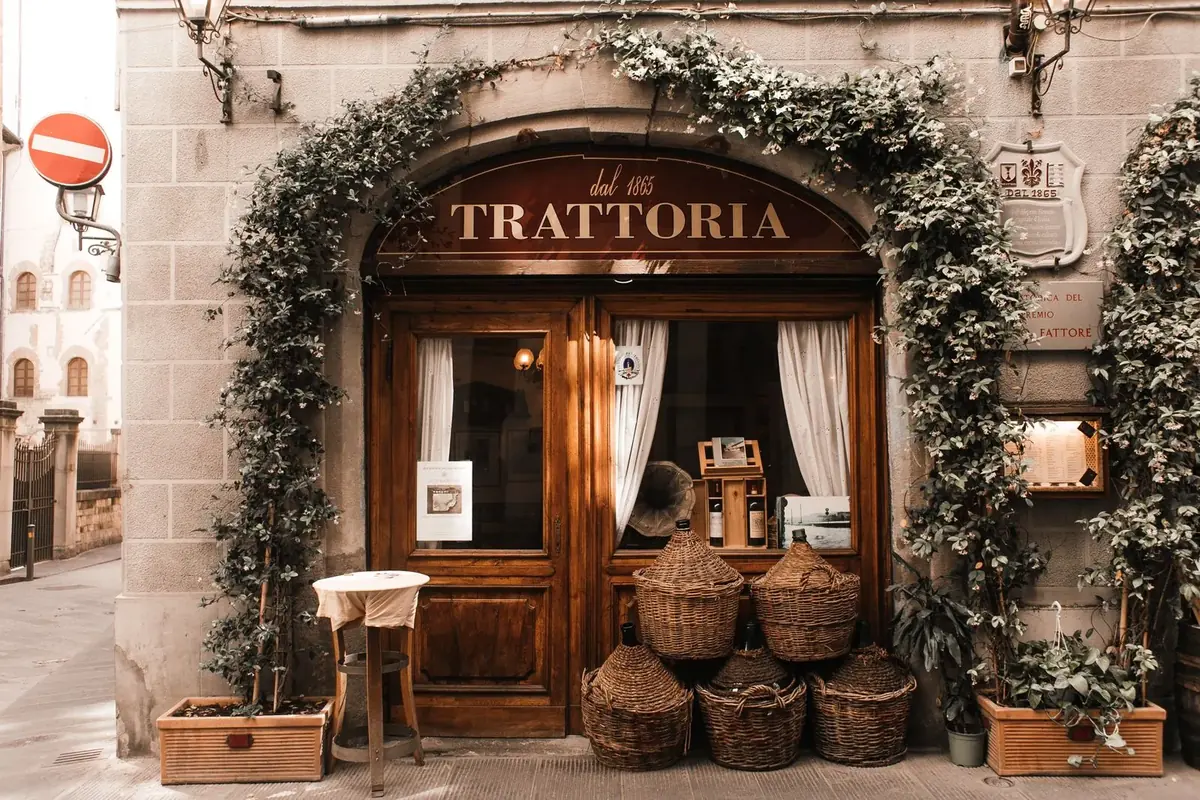 The entrance of a traditional trattoria