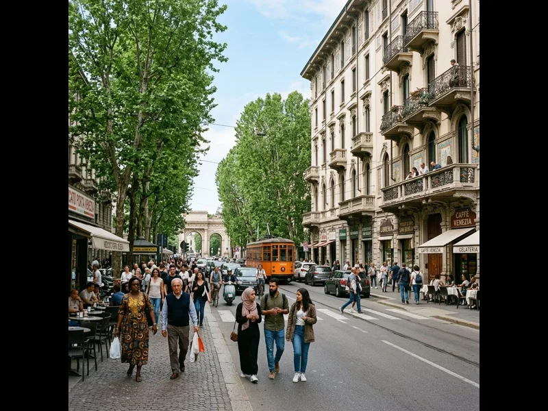 Liberty-style building facade on a Porta Venezia boulevard in Milan